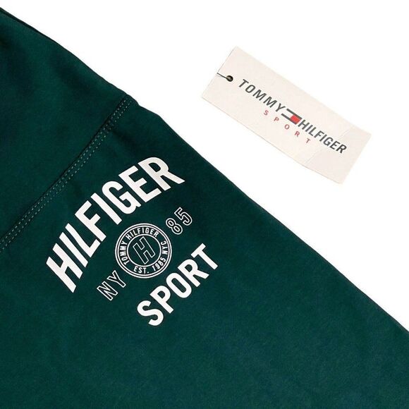 Tommy Hilfiger Leggings Women’s L‎ Green Crop Collegiate Logo High Waist Crest - Picture 2 of 10